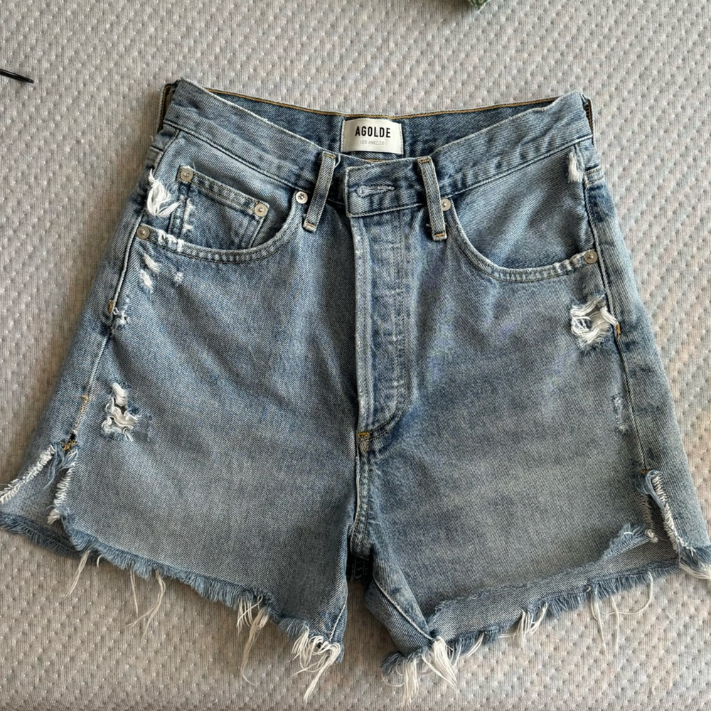 Agolde Parker Long Jean Short in Swampmeet size 25